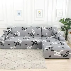 Trykt stræksofaovertræk, moderne skridsikkert 1/2/3/4 sæders elastisk sofaovertræk (2 sæders sofaovertræk: 145-185 cm, grå-ahornblad)