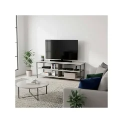 TV sidetable - AKTIVE - 110x40x45 cm - Cement effekt - Sort metalstruktur - Kan bære 30 kg - Moderne design