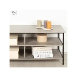 TV sidetable - AKTIVE - 110x40x45 cm - Cement effekt - Sort metalstruktur - Kan bære 30 kg - Moderne design