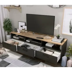 TV skab + OXFORD sofabord sæt - Industriel stil - Sort eg melamin - Sofabord: L110 cm og TV skab 159 cm Black-Oak