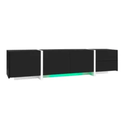TV-bord højglans sort/hvid med LED-lys, stilfulde døre og skuffer, lavt skab Black