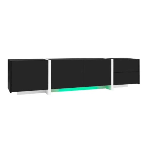 TV-bord højglans sort/hvid med LED-lys, stilfulde døre og skuffer, lavt skab Black