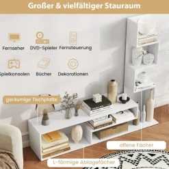 TV-bord med bogreol, passer til TV'er op til 50", hvid