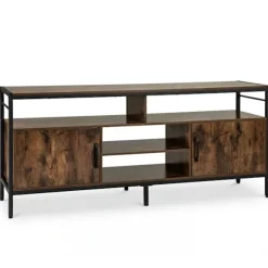 TV-bord til 65" TV med 2 skabe og 4 hylder, rustik brun