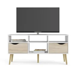 TV-møbel - 4 hylder 2 skuffer - Hvid / Eg - 117,2 x 39,1 x 57,4 cm ARO Vit & Sonoma ek