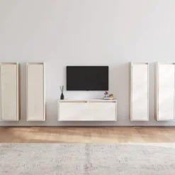 TV-møbel - 5 stk - Massivt fyrretræ - Hvid - 100 x 30 x 35 cm Vit