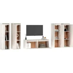 TV-møbel - 5 stk - Massivt fyrretræ - Hvid - 100 x 30 x 35 cm Vit