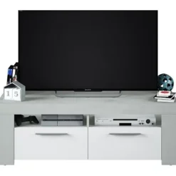 TV-møbel - AMBIT - Beton-effekt / Hvid Artik - 2 døre - 2 nicher - 120 x 42 x 40 cm BETONG OCH VITT ARTIKEL