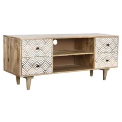 TV-møbel - Boho - Mango - 135 cm - 4 skuffer - Massivt træ Natur och vit