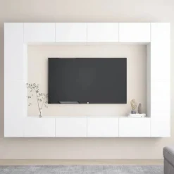 TV-møbel - Eksklusivt hjem - Sæt med 8 dele - Mat hvid - Ingeniørtræ (vægmonteret) Matt vit