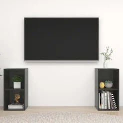 TV-møbel - Eksklusivt hjem - Glansgrå - Ingeniørtræ - 72 x 35 x 36,5 cm glänsande grå