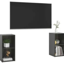 TV-møbel - Eksklusivt hjem - Glansgrå - Ingeniørtræ - 72 x 35 x 36,5 cm glänsande grå