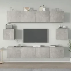 TV-møbel - Eksklusivt hjem - Betongrå - Ingeniørtræ - 6 dele vægmonteret sæt Betonggrå