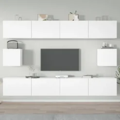 TV-møbel - Eksklusivt hjem - Sæt 6 stk - Hvid - Hængende ingeniørtræ Vit