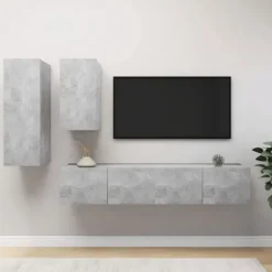 TV-møbel - Eksklusivt hjem - Betongrå - Ingeniørtræ - Stort opbevaringsrum Betonggrå