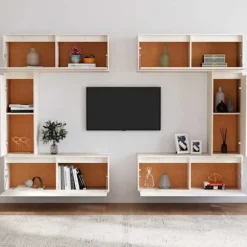 TV-møbel - Eksklusivt hjem - 6 dele - Hvid - Massivt fyrretræ Vit
