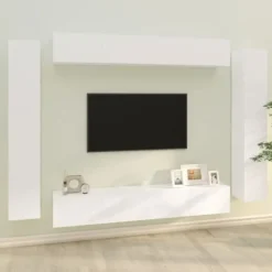 TV-møbel - Eksklusivt hjem - Vægdesign - Hvidt ingeniørtræ - Stort opbevaringsrum Vit