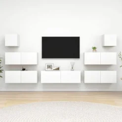 TV-møbel - Eksklusivt hjem - Sæt med 7 dele - Mat hvid - Ingeniørtræ Matt vit