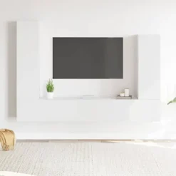 TV-møbel - Eksklusivt hjem - Sæt 4 stk - Hvid - Ingeniørtræ - Væghængt design Vit