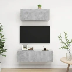 TV-møbel - Eksklusivt hjem - Sæt 2 stk - Beton grå - Ingeniørtræ Betonggrå