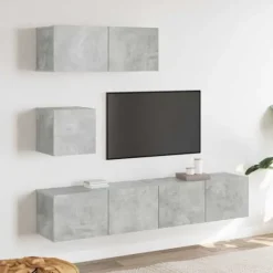 TV-møbel - Eksklusivt hjem - Betongrå - Ingeniørtræ - Væghængt 4-delt sæt Betonggrå
