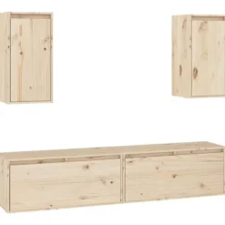 TV-møbel - Eksklusivt hjem - Massivt fyrretræ - Hængende - Sæt med 4 dele (2x80x30x35, 2x30x30x60)