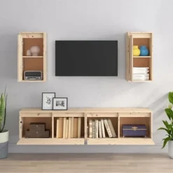 TV-møbel - Eksklusivt hjem - Massivt fyrretræ - Hængende - Sæt med 4 dele (2x80x30x35, 2x30x30x60)