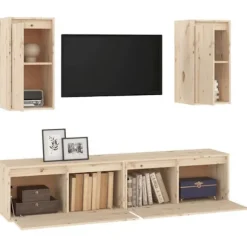 TV-møbel - Eksklusivt hjem - Massivt fyrretræ - Hængende - Sæt med 4 dele (2x80x30x35, 2x30x30x60)