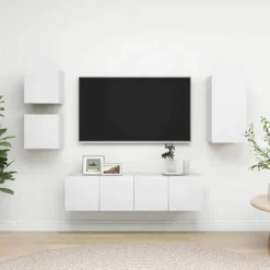 TV-møbel - Eksklusivt hjem - Mat hvid - Ingeniørtræ - Hængende, sæt med 5 dele Matt vit