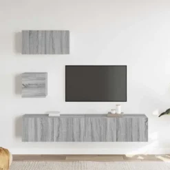 TV-møbel - Eksklusivt hjem - Sæt 4 stk Sonoma grå - Ingeniørtræ - Væghængt design sonoma grå