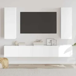 TV-møbel - Eksklusivt hjem - Vægdesign - Ingeniørtræ - Stort opbevaring Vit