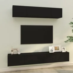TV-møbel - Eksklusivt hjem (4 stk) - Sort - Ingeniørtræ - Væghængt design Svart