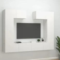 TV-møbel - Eksklusivt hjem - Sæt med 6 dele - Væghængt pladsbesparende - Hvidt ingeniørtræ Vit