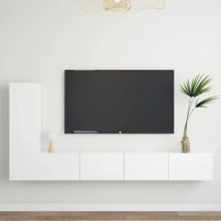 TV-møbel - Eksklusivt hjem - Mat hvid - Ingeniørtræ - Hængende med stor opbevaring Matt vit