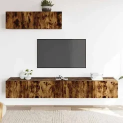 TV-møbel - Eksklusivt hjem - Røget eg - Væghængt design - Stort opbevaringsrum Rökt ek