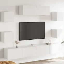 TV-møbel - Eksklusivt hjem - Hvid - Pladsbesparende vægdesign - Holdbart ingeniørtræ Vit