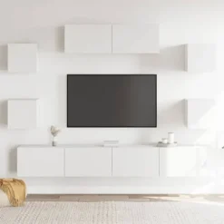 TV-møbel - Eksklusivt hjem - Hvid - Pladsbesparende vægdesign - Holdbart ingeniørtræ Vit