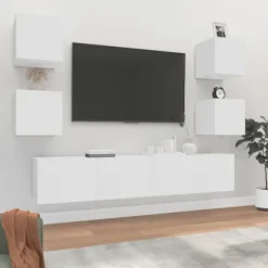TV-møbel - Eksklusivt hjem - Vægdesign - Ingeniørtræ - Stort opbevaringsrum Vit