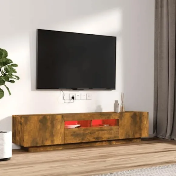 TV-møbel - Eksklusivt hjem - Røget eg - RGB LED-lys - Fugtbestandigt ingeniørtræ Rökt ek