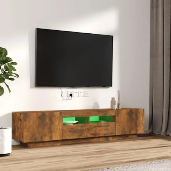 TV-møbel - Eksklusivt hjem - Røget eg - RGB LED-lys - Fugtbestandigt ingeniørtræ Rökt ek