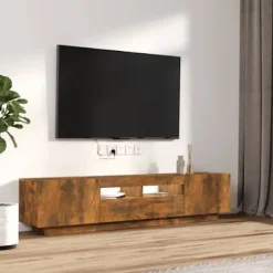TV-møbel - Eksklusivt hjem - Røget eg - RGB LED-lys - Fugtbestandigt ingeniørtræ Rökt ek