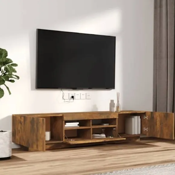 TV-møbel - Eksklusivt hjem - Røget eg - RGB LED-lys - Fugtbestandigt ingeniørtræ Rökt ek