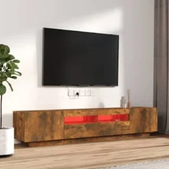 TV-møbel - Eksklusivt hjem - Røget eg - Skiftende RGB LED - Stor opbevaring Rökt ek