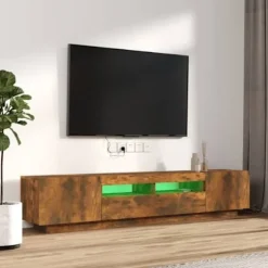 TV-møbel - Eksklusivt hjem - Røget eg - Skiftende RGB LED - Stor opbevaring Rökt ek