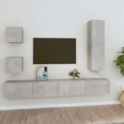 TV-møbel - Eksklusivt hjem - Betongrå - Væghængt design - Fugtbestandigt ingeniørtræ Betonggrå