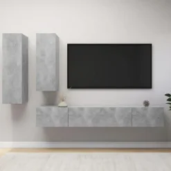 TV-møbel - Eksklusivt hjem - Sæt 4 stk - Beton grå - Ingeniørtræ Betonggrå