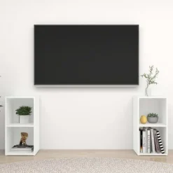 TV-møbel - Eksklusivt hjem - Mat hvid - Ingeniørtræ - Sæt af 2 Matt vit