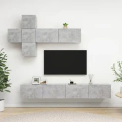 TV-møbel - Eksklusivt hjem - Betongrå - Ingeniørtræ - 7 dele hængende Betonggrå