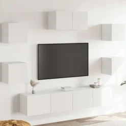TV-møbel - Eksklusivt hjem - Hvid - Ingeniørtræ - Væghængt design 7 stk. Vit