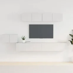 TV-møbel - Eksklusivt hjem - Hvid - Vandafvisende ingeniørtræ - Vægbeslag (sæt 5 stk) Vit